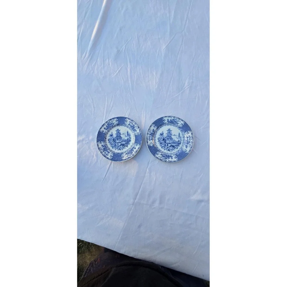 Lot Of 2 Allerton's England Blue/White Chinese Pagoda 5 inch Transferware Plate
